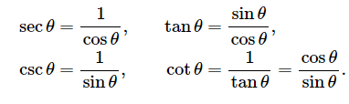 正割、正切、余割、余切